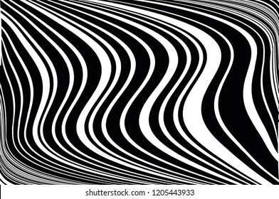 Abstract pattern. Texture with wavy, billowy lines. Optical art background. Wave design black and white. Digital image with a psychedelic stripes. Vector illustration