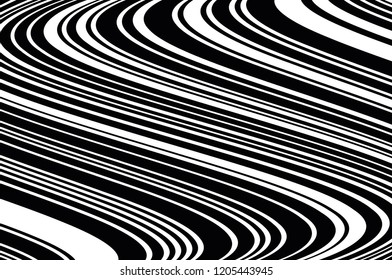Abstract pattern. Texture with wavy, billowy lines. Optical art background. Wave design black and white. Digital image with a psychedelic stripes. Vector illustration
