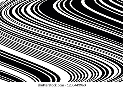 Abstract pattern. Texture with wavy, billowy lines. Optical art background. Wave design black and white. Digital image with a psychedelic stripes. Vector illustration
