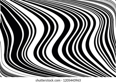 Abstract pattern. Texture with wavy, billowy lines. Optical art background. Wave design black and white. Digital image with a psychedelic stripes. Vector illustration