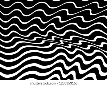 Abstract pattern. Texture with wavy, billowy lines. Optical art background. Wave design black and white. Digital image with a zebra stripes. Vector illustration.