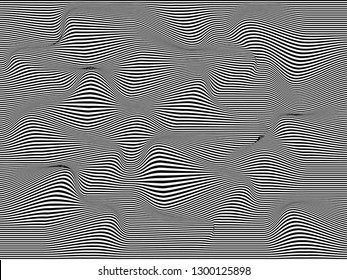 Abstract pattern. Texture with wavy, billowy lines. Optical art background. Wave design black and white. Digital image with a zebra stripes. Vector illustration.