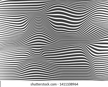 Abstract pattern. Texture with wavy, billowy lines. Optical art background. Wave design black. Digital image with a zebra stripes. Vector illustration.
