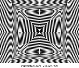 Abstract pattern. Texture with wavy, billowy lines. Optical art background. Wave design black and white. Digital image with a psychedelic stripes. Vector illustration