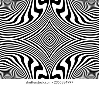 Abstract pattern. Texture with wavy, billowy lines. Optical art background. Wave design black and white. Digital image with a psychedelic stripes. Vector illustration