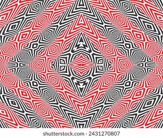 Abstract pattern. Texture with wavy, billowy lines. Optical art background. Wave design black and red. Digital image with a psychedelic stripes. Vector illustration