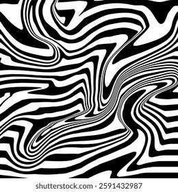 Abstract pattern. Texture with wavy curved lines. Optical art background. Black and white wave line design.
