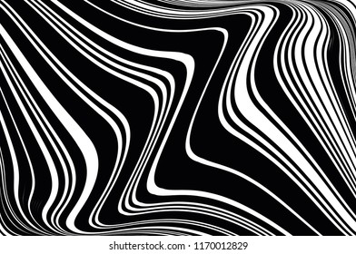 Abstract pattern.  Texture with wavy, curves lines. Optical art background. Wave design black and white. Digital image with a psychedelic stripes. Vector illustration
