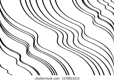 Abstract pattern.  Texture with wavy, curves lines. Optical art background. Wave design black and white. Digital image with a psychedelic stripes. Vector illustration