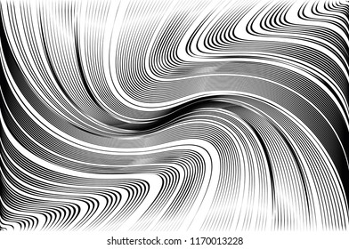 Abstract pattern.  Texture with wavy, curves lines. Optical art background. Wave design black and white. Digital image with a psychedelic stripes. Vector illustration