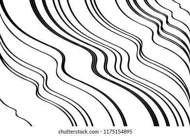 Abstract pattern.  Texture with wavy, curves lines. Optical art background. Wave design black and white. Digital image with a psychedelic stripes. Vector illustration