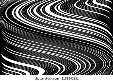 Abstract pattern.  Texture with wavy, curves lines. Optical art background. Wave design black and white. Digital image with a psychedelic stripes. Vector illustration