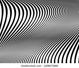 Abstract pattern. Texture with wavy, curves lines. Optical art background. Wave design black and white. Digital image with a psychedelic stripes. Vector illustration