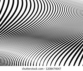 Abstract pattern. Texture with wavy, curves lines. Optical art background. Wave design black and white. Digital image with a psychedelic stripes. Vector illustration