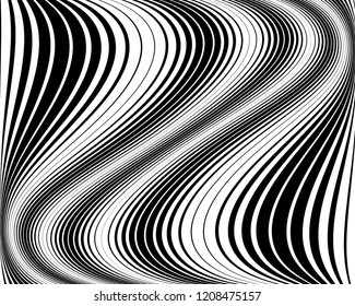 Abstract pattern. Texture with wavy, curves lines. Optical art background. Wave design black and white. Digital image with a psychedelic stripes. Vector illustration