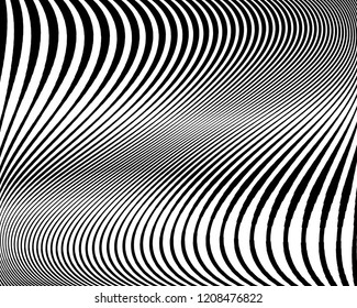 Abstract pattern. Texture with wavy, curves lines. Optical art background. Wave design black and white. Digital image with a psychedelic stripes. Vector illustration