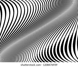 Abstract pattern. Texture with wavy, curves lines. Optical art background. Wave design black and white. Digital image with a psychedelic stripes. Vector illustration