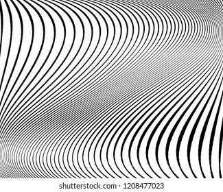Abstract pattern. Texture with wavy, curves lines. Optical art background. Wave design black and white. Digital image with a psychedelic stripes. Vector illustration