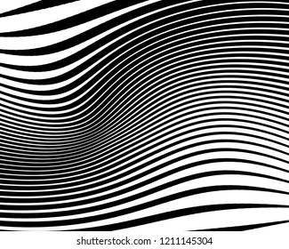 Abstract pattern. Texture with wavy, curves lines. Optical art background. Wave design black and white. Digital image with a psychedelic stripes. Vector illustration