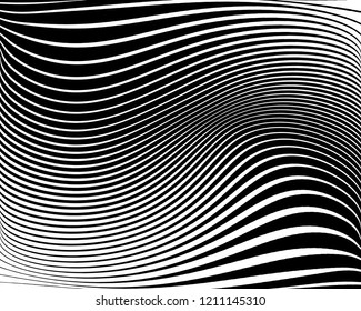 Abstract pattern. Texture with wavy, curves lines. Optical art background. Wave design black and white. Digital image with a psychedelic stripes. Vector illustration