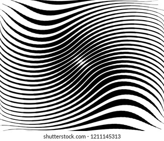 Abstract pattern. Texture with wavy, curves lines. Optical art background. Wave design black and white. Digital image with a psychedelic stripes. Vector illustration