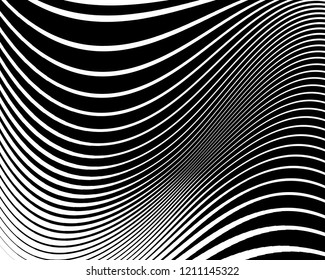 Abstract pattern. Texture with wavy, curves lines. Optical art background. Wave design black and white. Digital image with a psychedelic stripes. Vector illustration