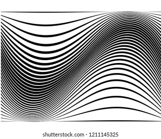 Abstract pattern. Texture with wavy, curves lines. Optical art background. Wave design black and white. Digital image with a psychedelic stripes. Vector illustration