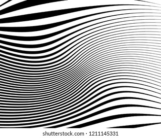 Abstract pattern. Texture with wavy, curves lines. Optical art background. Wave design black and white. Digital image with a psychedelic stripes. Vector illustration