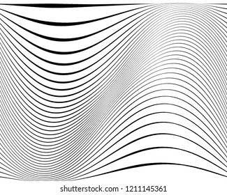 Abstract pattern. Texture with wavy, curves lines. Optical art background. Wave design black and white. Digital image with a psychedelic stripes. Vector illustration