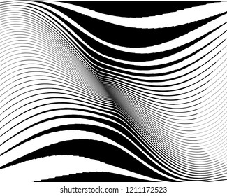 Abstract pattern. Texture with wavy, curves lines. Optical art background. Wave design black and white. Digital image with a psychedelic stripes. Vector illustration 