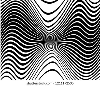 Abstract pattern. Texture with wavy, curves lines. Optical art background. Wave design black and white. Digital image with a psychedelic stripes. Vector illustration 