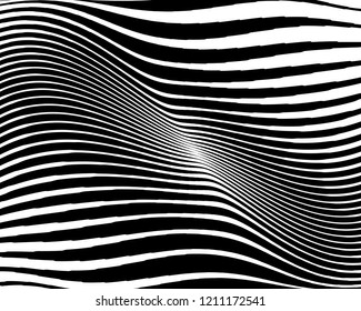 Abstract pattern. Texture with wavy, curves lines. Optical art background. Wave design black and white. Digital image with a psychedelic stripes. Vector illustration 