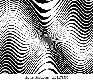 Abstract pattern. Texture with wavy, curves lines. Optical art background. Wave design black and white. Digital image with a psychedelic stripes. Vector illustration 