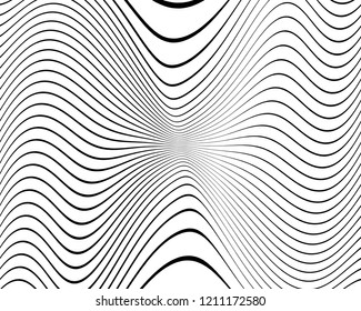 Abstract pattern. Texture with wavy, curves lines. Optical art background. Wave design black and white. Digital image with a psychedelic stripes. Vector illustration 