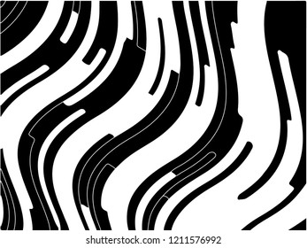 Abstract pattern. Texture with wavy, curves lines. Optical art background. Wave design black and white, motion, dynamic style. Digital image with a psychedelic stripes. Vector illustration 