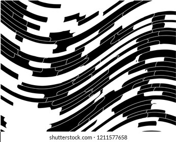 Abstract pattern. Texture with wavy, curves lines. Optical art background. Wave design black and white, motion, dynamic style. Digital image with a psychedelic stripes. Vector illustration 