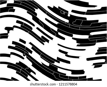 Abstract pattern. Texture with wavy, curves lines. Optical art background. Wave design black and white, motion, dynamic style. Digital image with a psychedelic stripes. Vector illustration 
