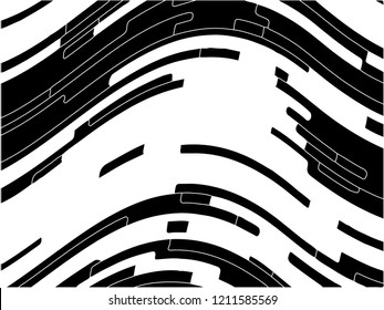 Abstract pattern. Texture with wavy, curves lines. Optical art background. Wave design black and white, motion, dynamic style. Digital image with a psychedelic stripes. Vector illustration 