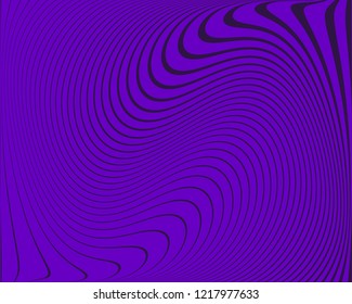 Abstract pattern. Texture with wavy, curves lines. Optical art background. Wave design, purple color. Digital image with a psychedelic stripes. Vector illustration  