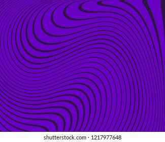 Abstract pattern. Texture with wavy, curves lines. Optical art background. Wave design, purple color. Digital image with a psychedelic stripes. Vector illustration  