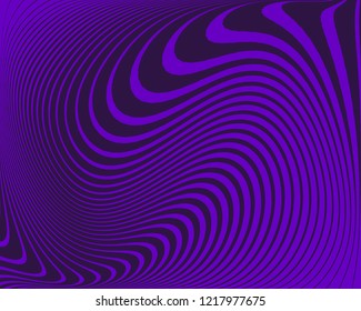 Abstract pattern. Texture with wavy, curves lines. Optical art background. Wave design, purple color. Digital image with a psychedelic stripes. Vector illustration  
