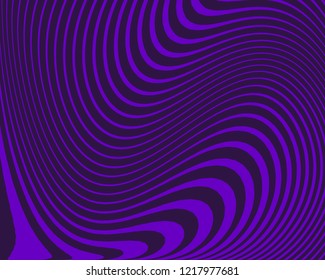 Abstract pattern. Texture with wavy, curves lines. Optical art background. Wave design, purple color. Digital image with a psychedelic stripes. Vector illustration  