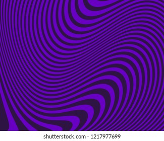 Abstract pattern. Texture with wavy, curves lines. Optical art background. Wave design, purple color. Digital image with a psychedelic stripes. Vector illustration  
