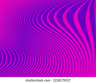 Abstract pattern. Texture with wavy, curves lines. Optical art background. Wave design, purple color. Digital image with a psychedelic stripes. Vector illustration  
