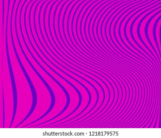 Abstract pattern. Texture with wavy, curves lines. Optical art background. Wave design, purple color. Digital image with a psychedelic stripes. Vector illustration  