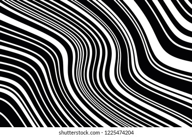 Abstract pattern. Texture with wavy, curves lines. Optical art background. Wave design black and white. Digital image with a psychedelic stripes. Vector illustration 