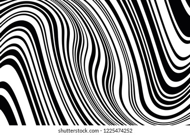Abstract pattern. Texture with wavy, curves lines. Optical art background. Wave design black and white. Digital image with a psychedelic stripes. Vector illustration 