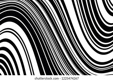 Abstract pattern. Texture with wavy, curves lines. Optical art background. Wave design black and white. Digital image with a psychedelic stripes. Vector illustration 