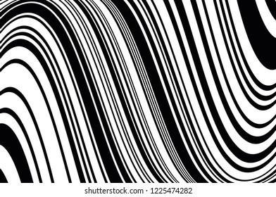 Abstract pattern. Texture with wavy, curves lines. Optical art background. Wave design black and white. Digital image with a psychedelic stripes. Vector illustration 