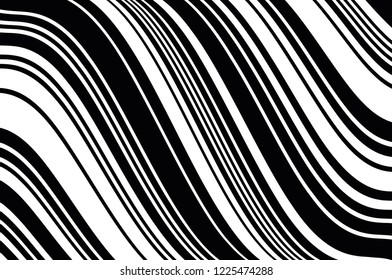 Abstract pattern. Texture with wavy, curves lines. Optical art background. Wave design black and white. Digital image with a psychedelic stripes. Vector illustration 